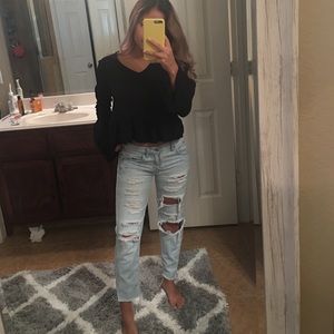 Light wash ripped mom cropped jeans